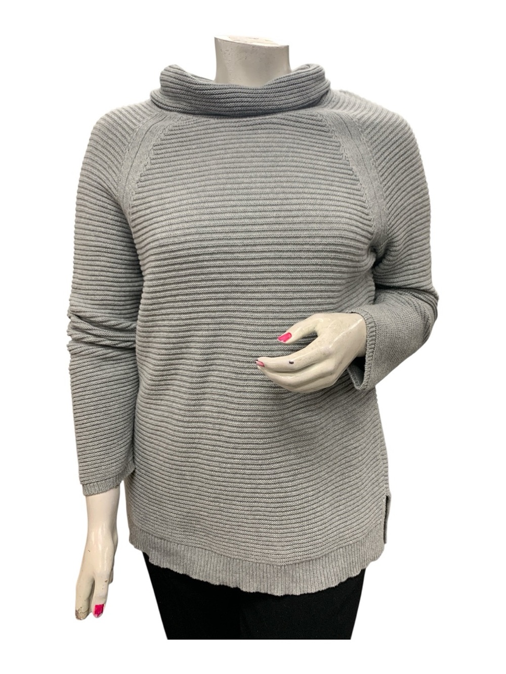 Ribbed Cowl Neck Sweater in Light Gray
